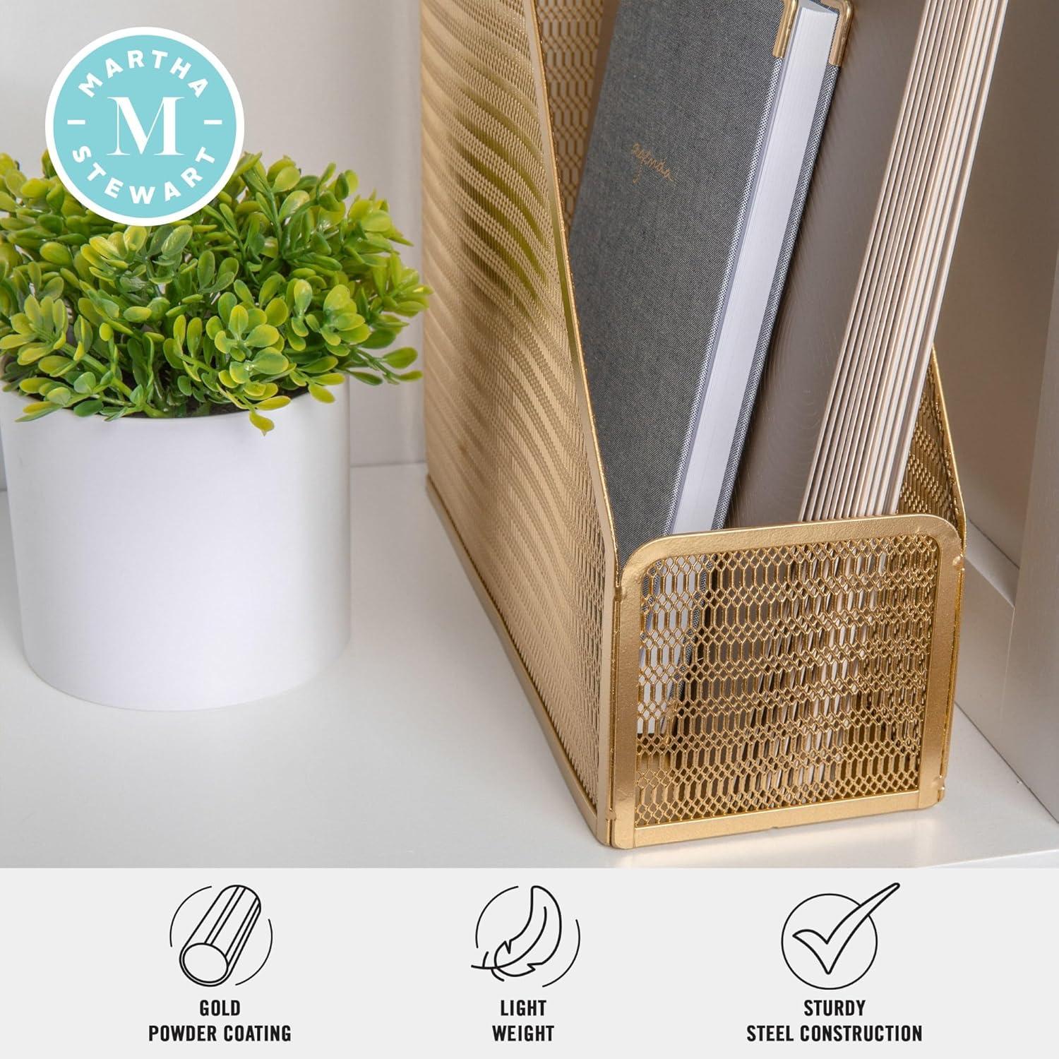 imageMartha Stewart Ryder Gold Mesh Metal Single Slot Magazine File Holder Desktop Organizer 975 x 375 x 115