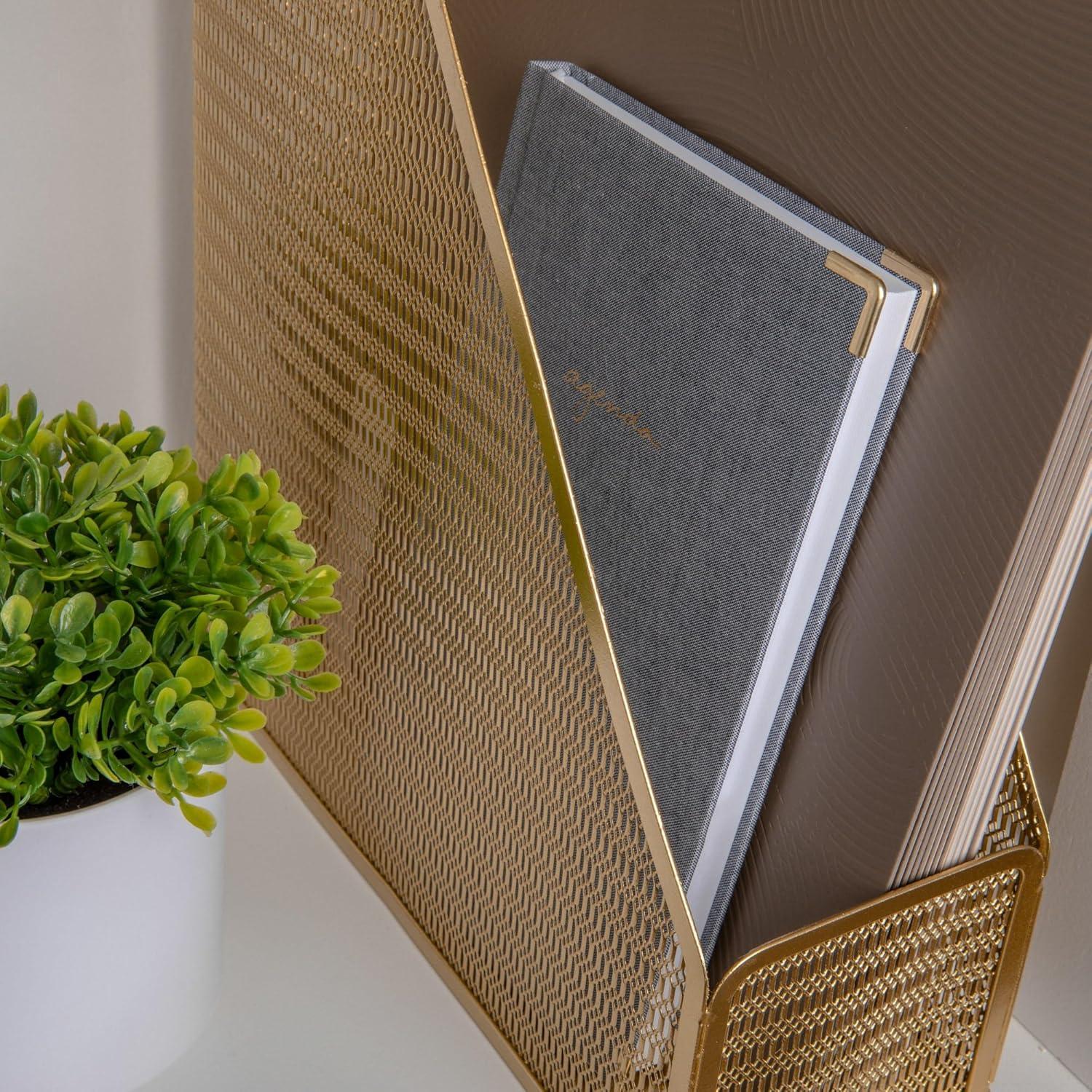 imageMartha Stewart Ryder Gold Mesh Metal Single Slot Magazine File Holder Desktop Organizer 975 x 375 x 115