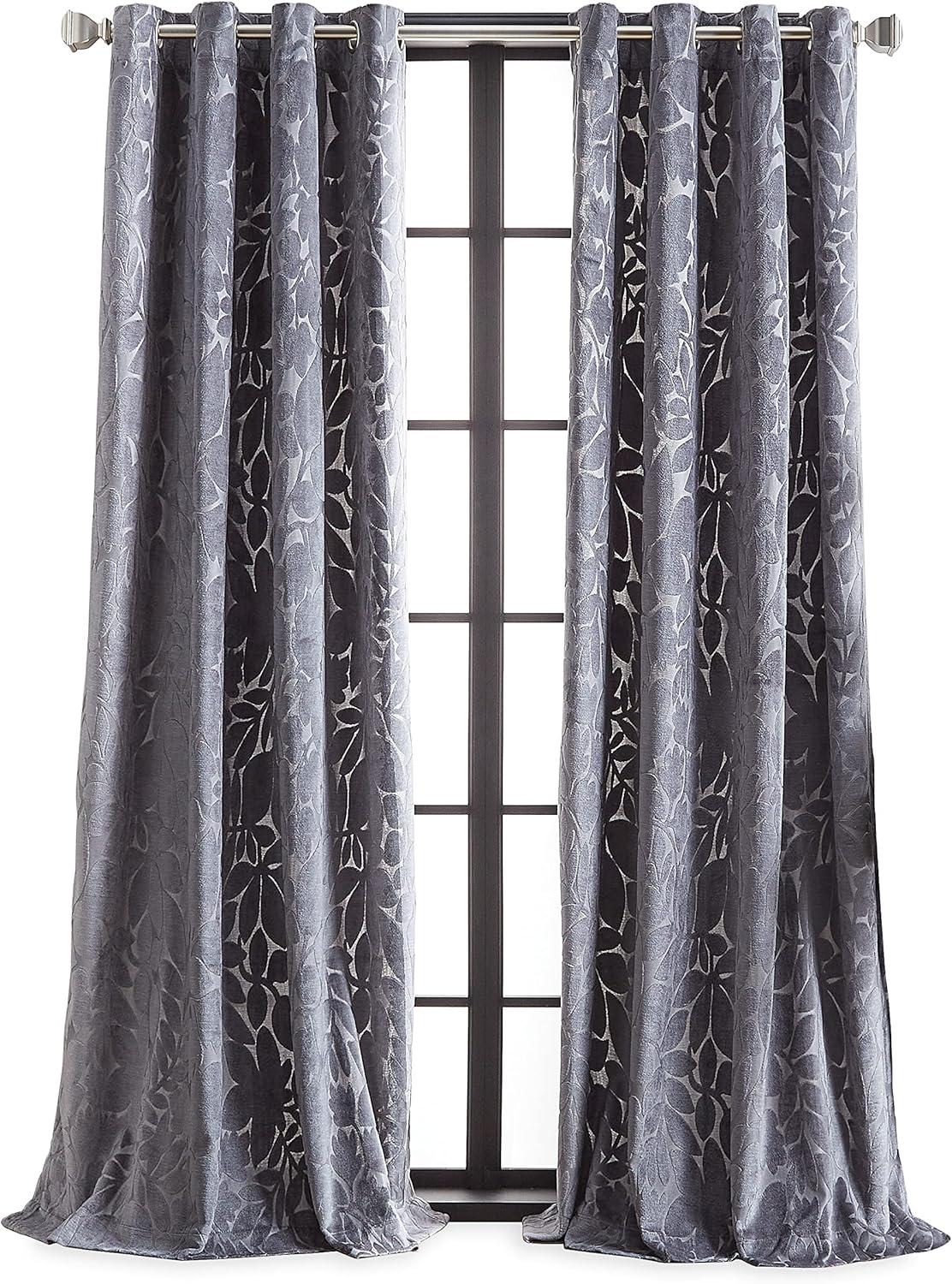 imageMartha Stewart Sherwood Velvet Grommet Window Curtain Panel Pair 84 TealGrey