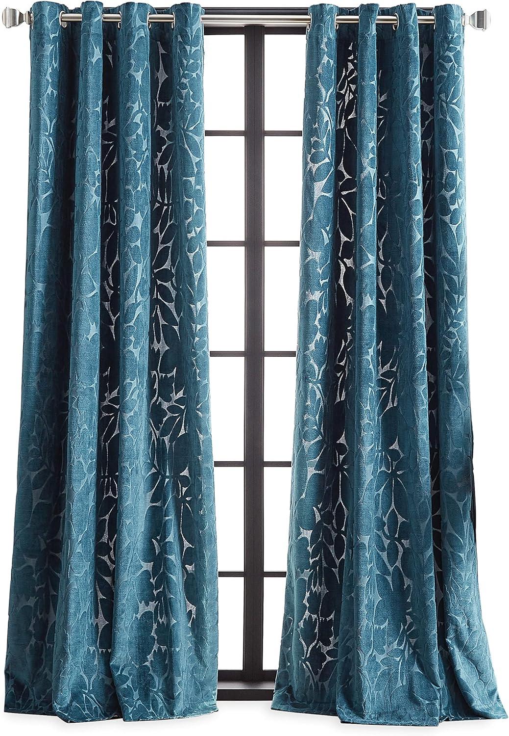 imageMartha Stewart Sherwood Velvet Grommet Window Curtain Panel Pair 84 TealTeal