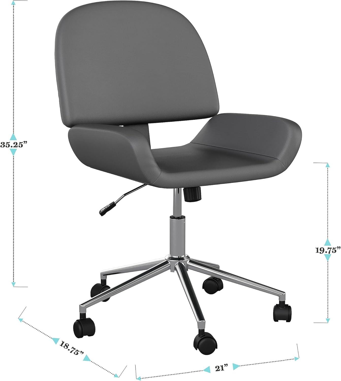 imageMartha Stewart Tyla Armless Swivel Task Chair for Home Office in White Faux Leather with Polished Brass FrameGray Faux LeatherPolished Nickel