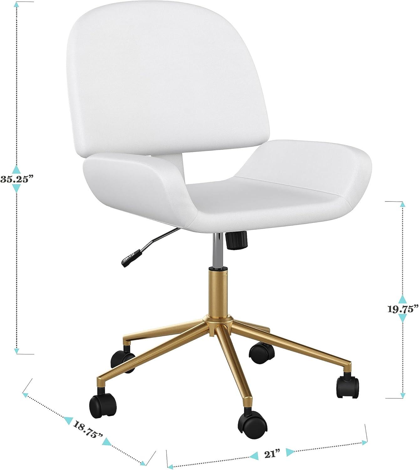 imageMartha Stewart Tyla Armless Swivel Task Chair for Home Office in White Faux Leather with Polished Brass FrameWhite Faux LeatherPolished Brass