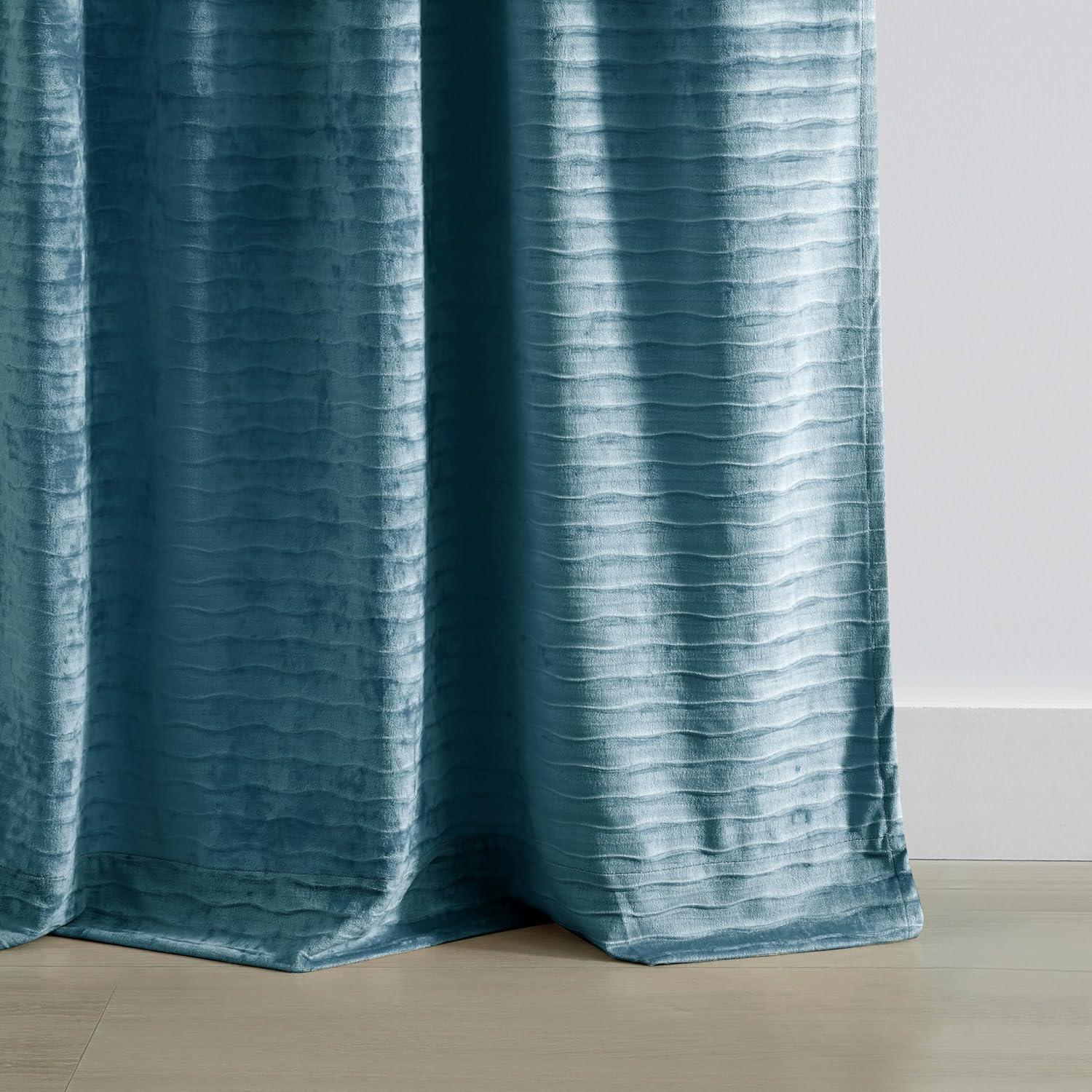 imageMartha Stewart Velvet Curtains Room Darkening Wave Embossed Rod PocketBack Tab Window Curtain Panel Pair 84 Olive GreenBlue