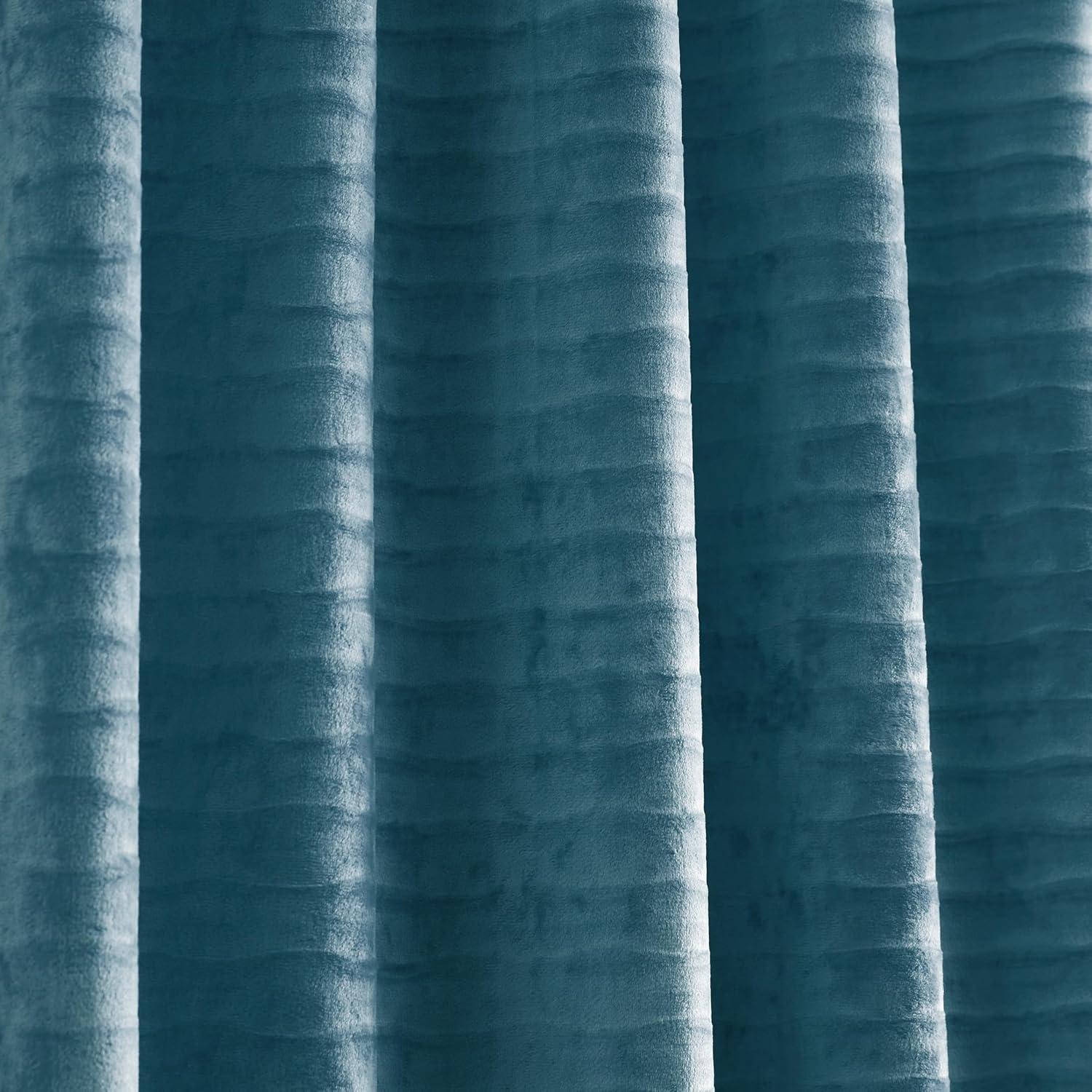 imageMartha Stewart Velvet Curtains Room Darkening Wave Embossed Rod PocketBack Tab Window Curtain Panel Pair 84 Olive GreenBlue