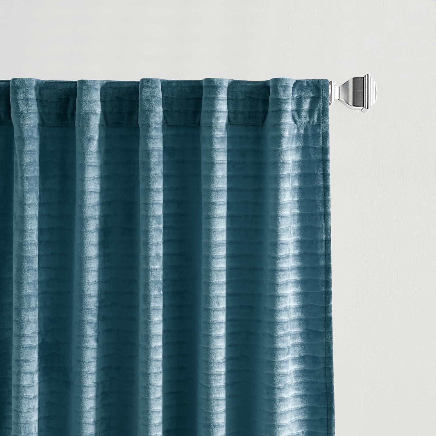 imageMartha Stewart Velvet Curtains Room Darkening Wave Embossed Rod PocketBack Tab Window Curtain Panel Pair 84 Olive GreenBlue