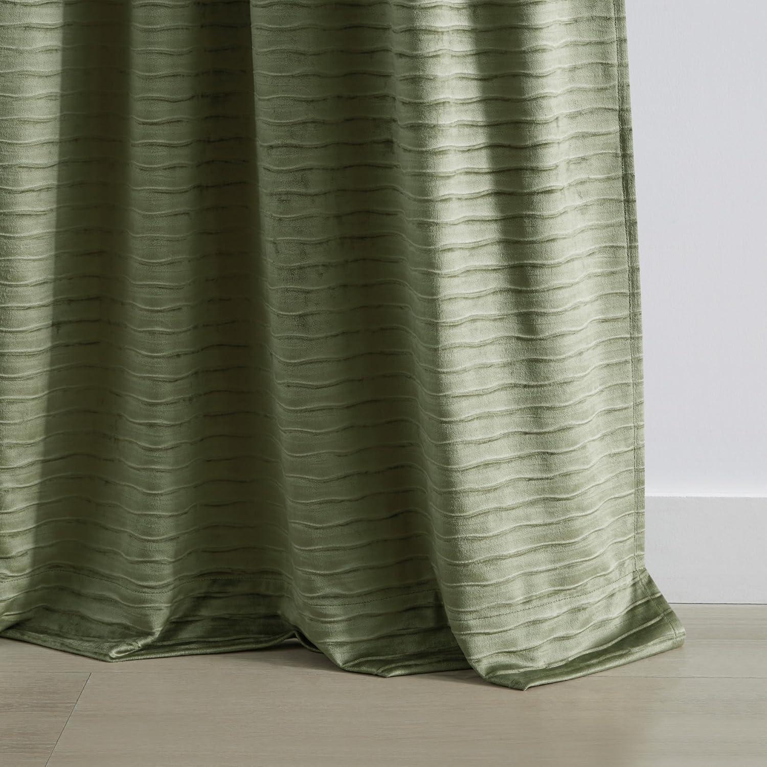 imageMartha Stewart Velvet Curtains Room Darkening Wave Embossed Rod PocketBack Tab Window Curtain Panel Pair 84 Olive GreenOlive