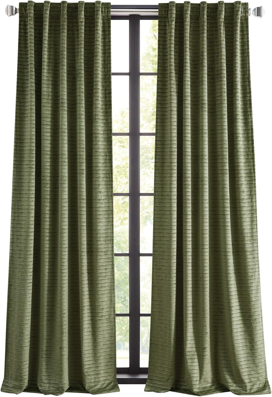 imageMartha Stewart Velvet Curtains Room Darkening Wave Embossed Rod PocketBack Tab Window Curtain Panel Pair 84 Olive GreenOlive