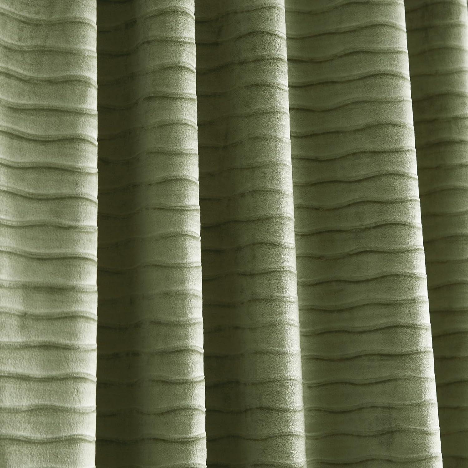 imageMartha Stewart Velvet Curtains Room Darkening Wave Embossed Rod PocketBack Tab Window Curtain Panel Pair 84 Olive GreenOlive