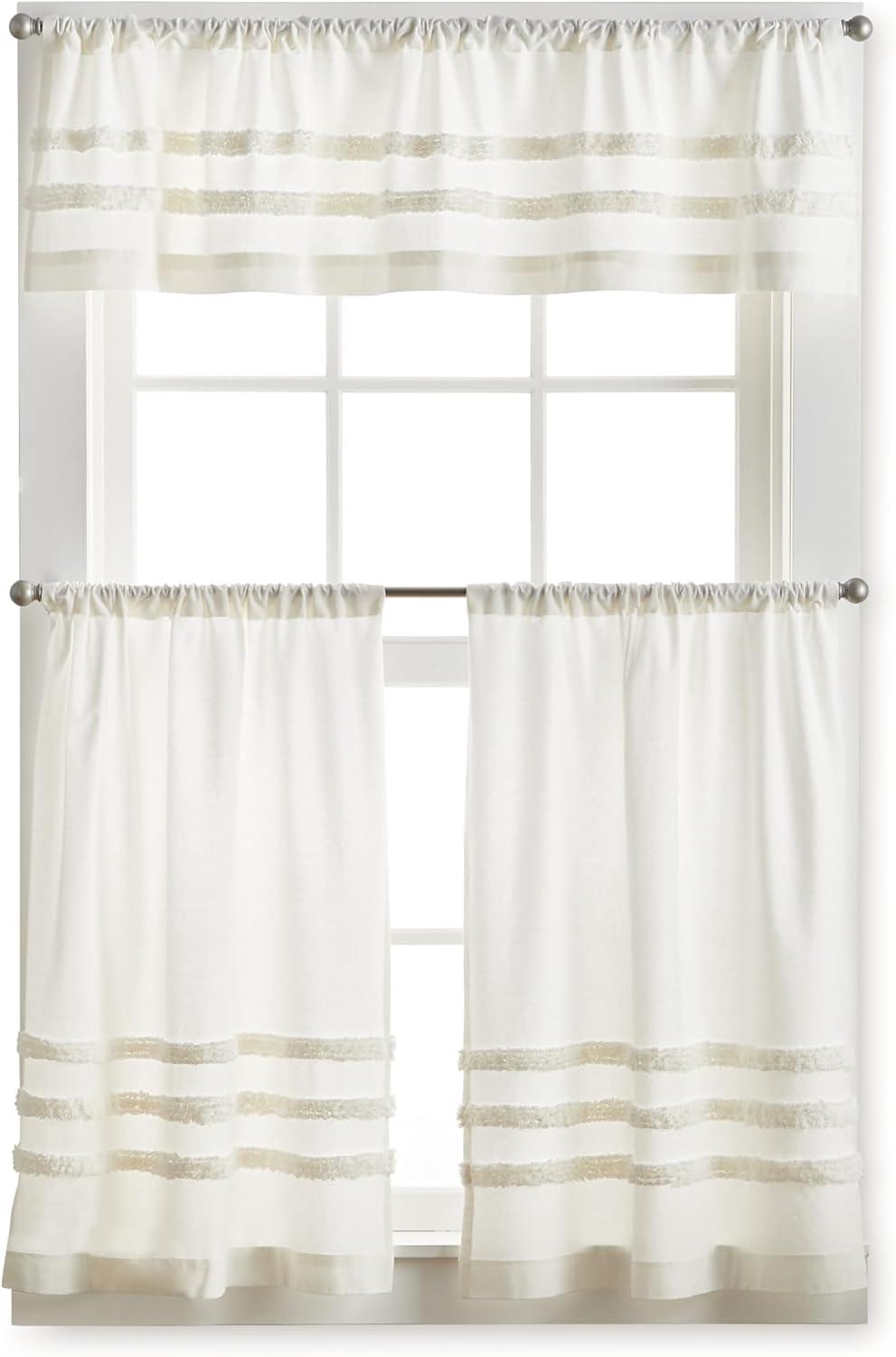 imageMartha Stewart Waters Edge Tufted 3Piece Window Curtain Valance amp Tiers Set 36 White