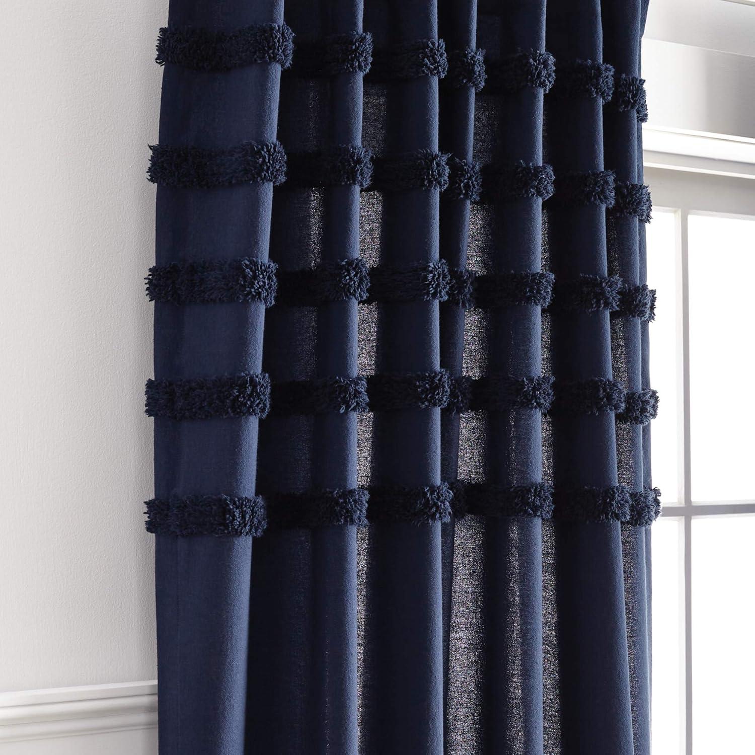imageMartha Stewart Waters Edge Tufted Rod PocketBack Tab Window Curtain Panel Pair 84 WhiteNavy