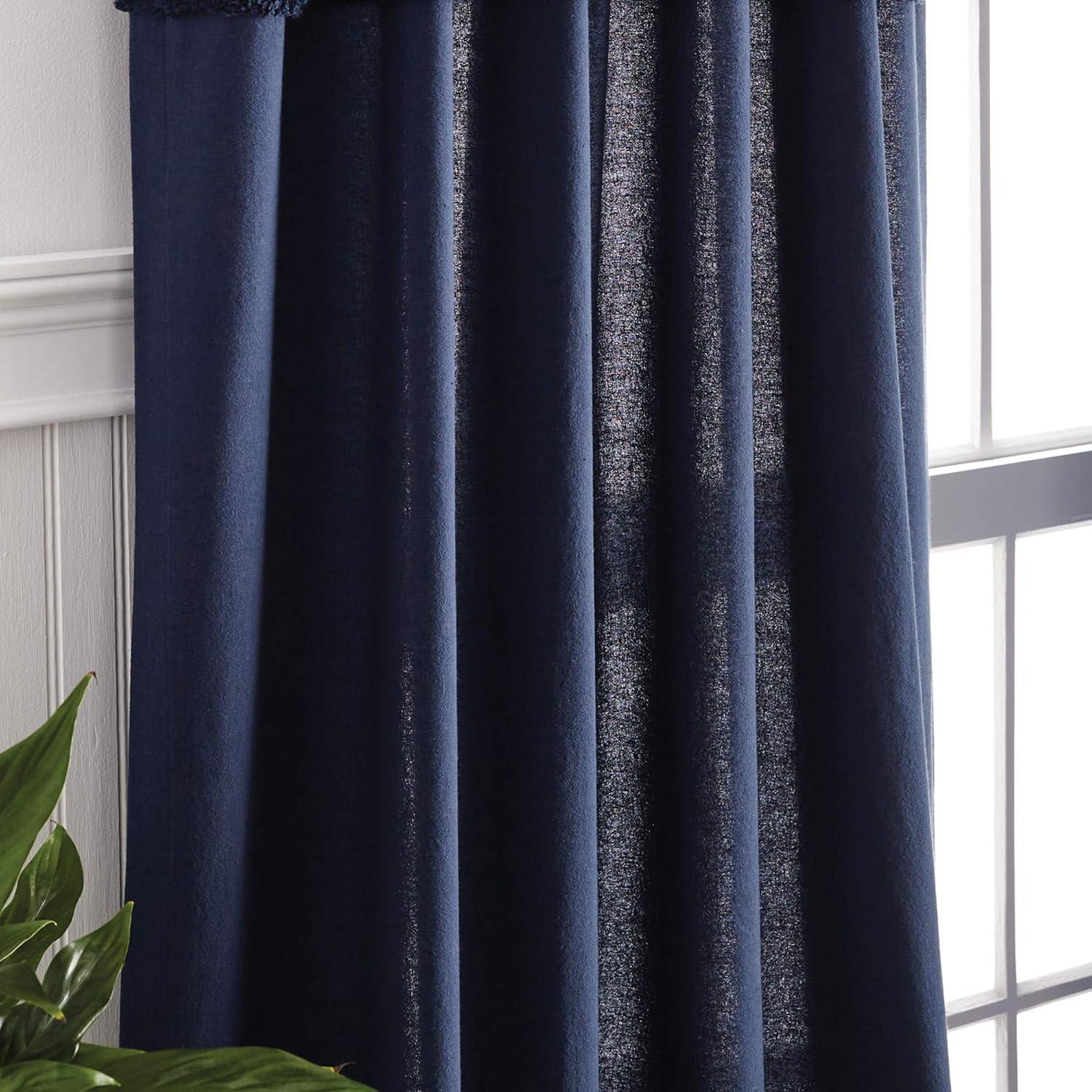 imageMartha Stewart Waters Edge Tufted Rod PocketBack Tab Window Curtain Panel Pair 84 WhiteNavy