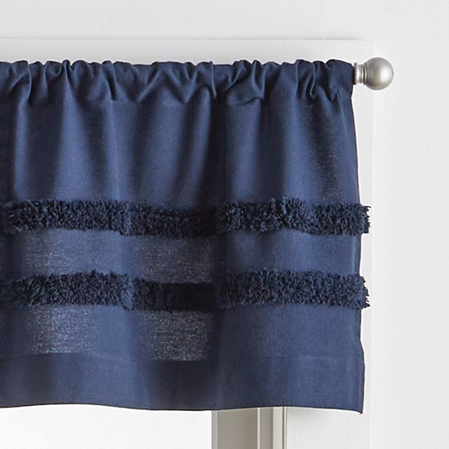 imageMartha Stewart Waters Edge Tufted Rod PocketBack Tab Window Curtain Panel Pair 84 WhiteNavy