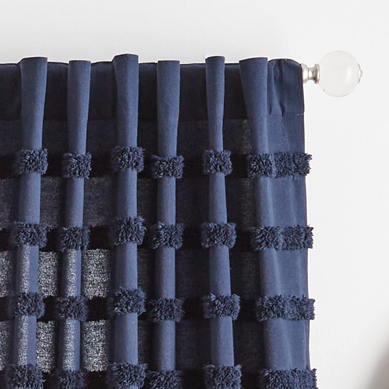 imageMartha Stewart Waters Edge Tufted Rod PocketBack Tab Window Curtain Panel Pair 84 WhiteNavy