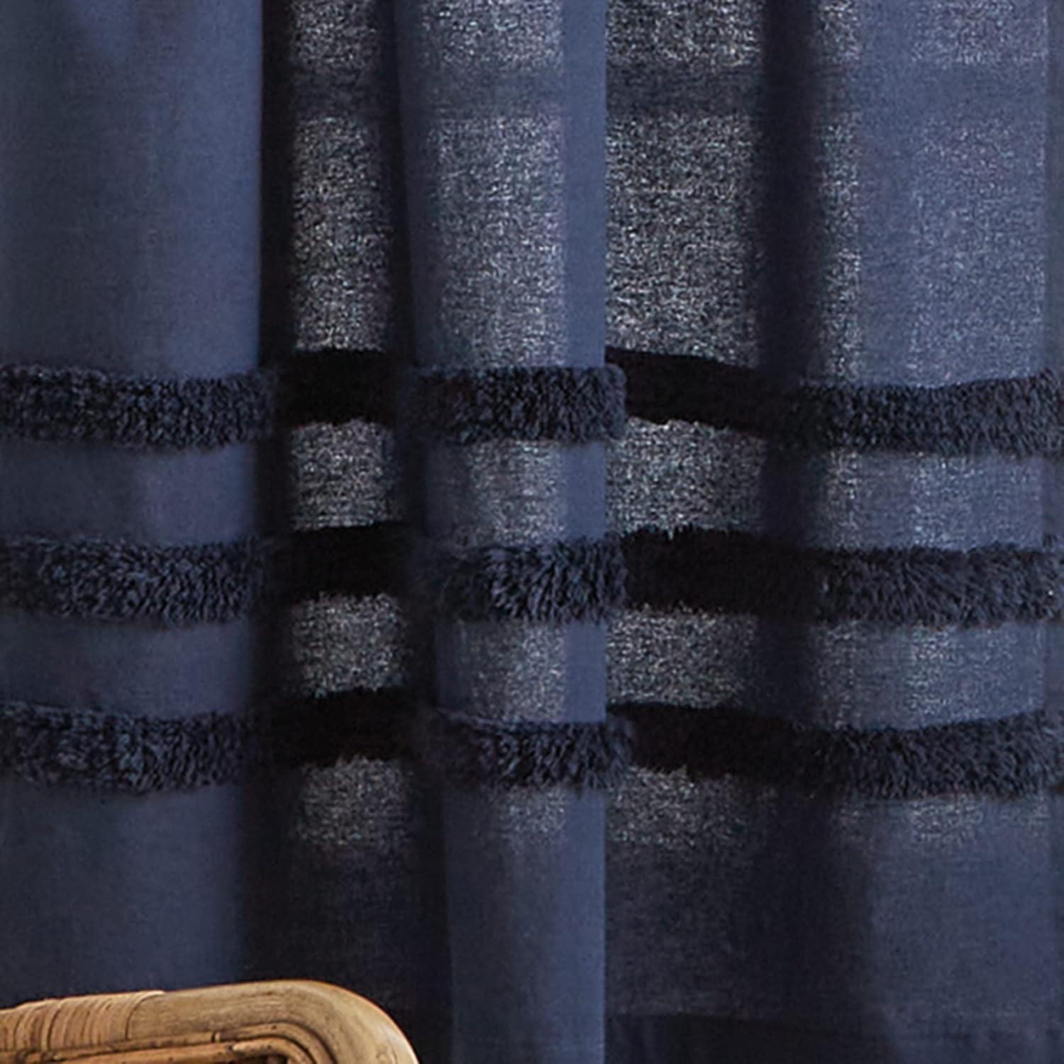 imageMartha Stewart Waters Edge Tufted Rod PocketBack Tab Window Curtain Panel Pair 84 WhiteNavy