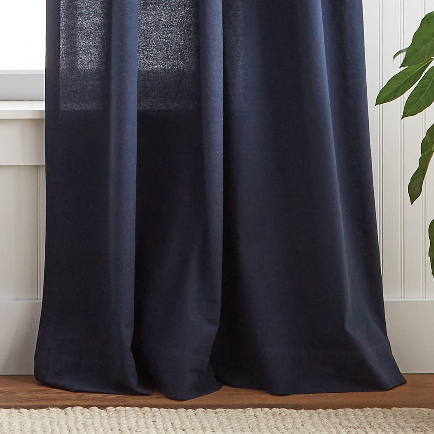 imageMartha Stewart Waters Edge Tufted Rod PocketBack Tab Window Curtain Panel Pair 84 WhiteNavy