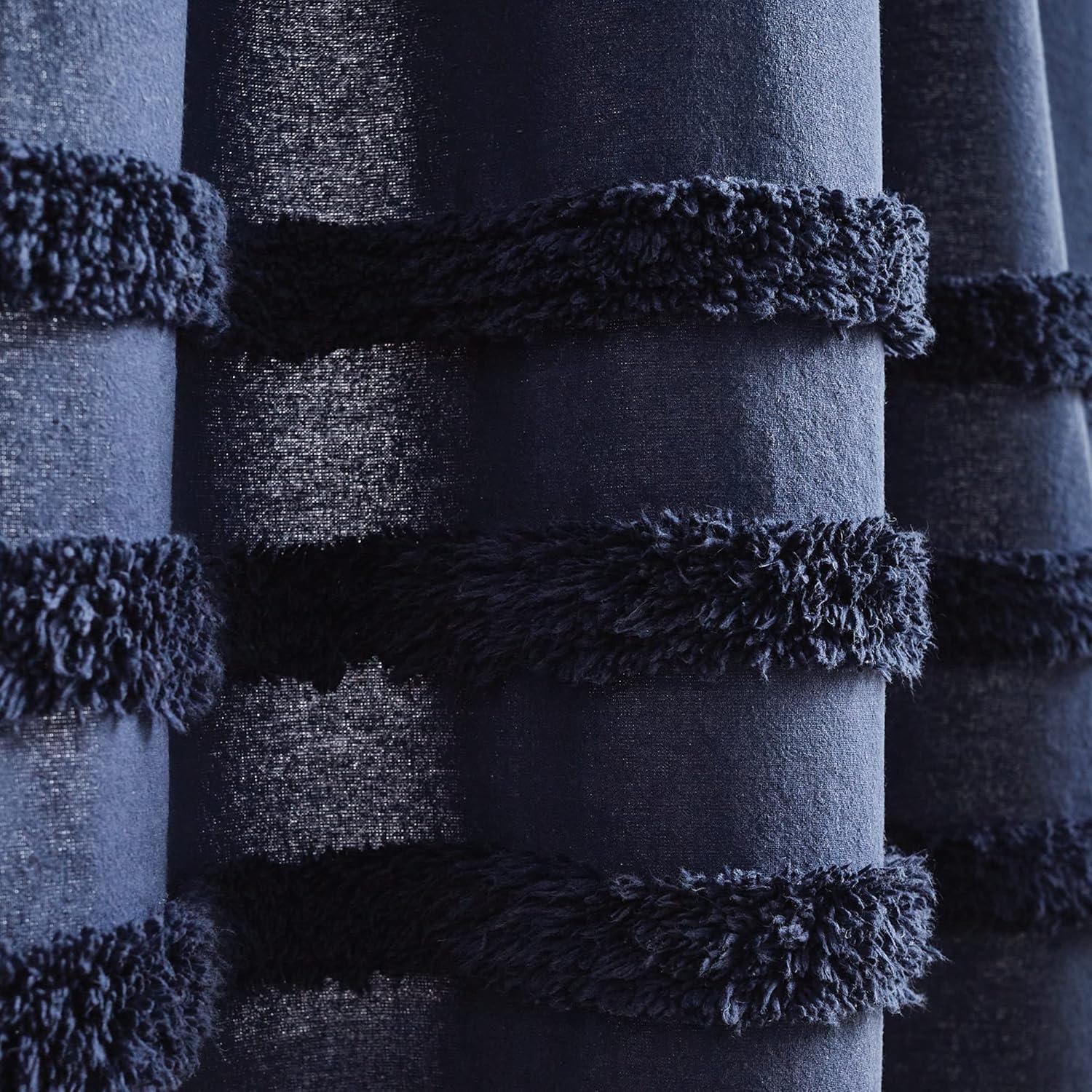 imageMartha Stewart Waters Edge Tufted Rod PocketBack Tab Window Curtain Panel Pair 84 WhiteNavy