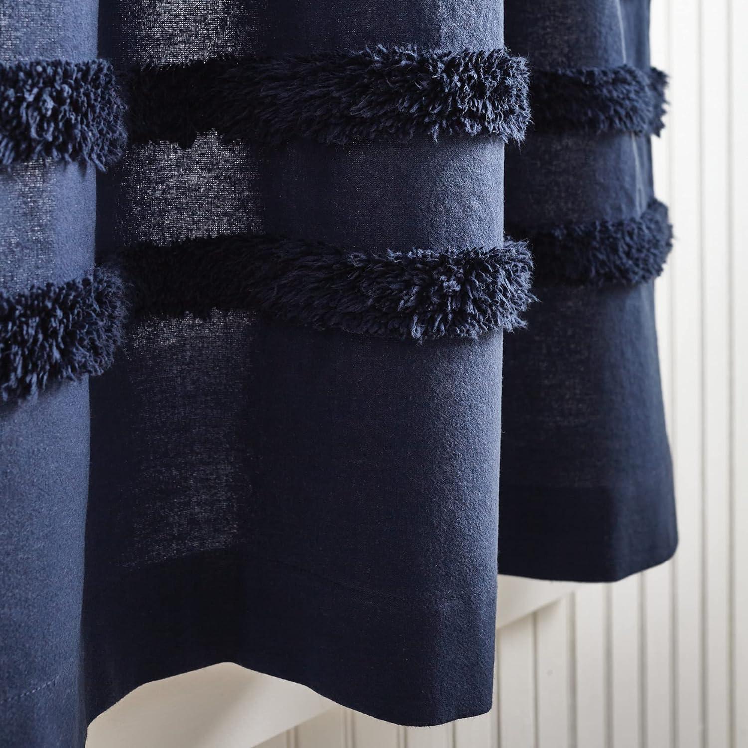 imageMartha Stewart Waters Edge Tufted Rod PocketBack Tab Window Curtain Panel Pair 84 WhiteNavy