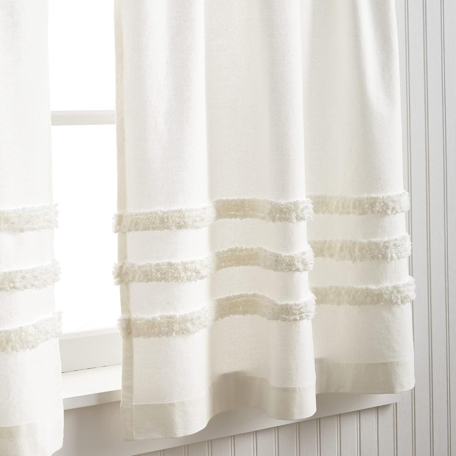 imageMartha Stewart Waters Edge Tufted Rod PocketBack Tab Window Curtain Panel Pair 84 WhiteWhite