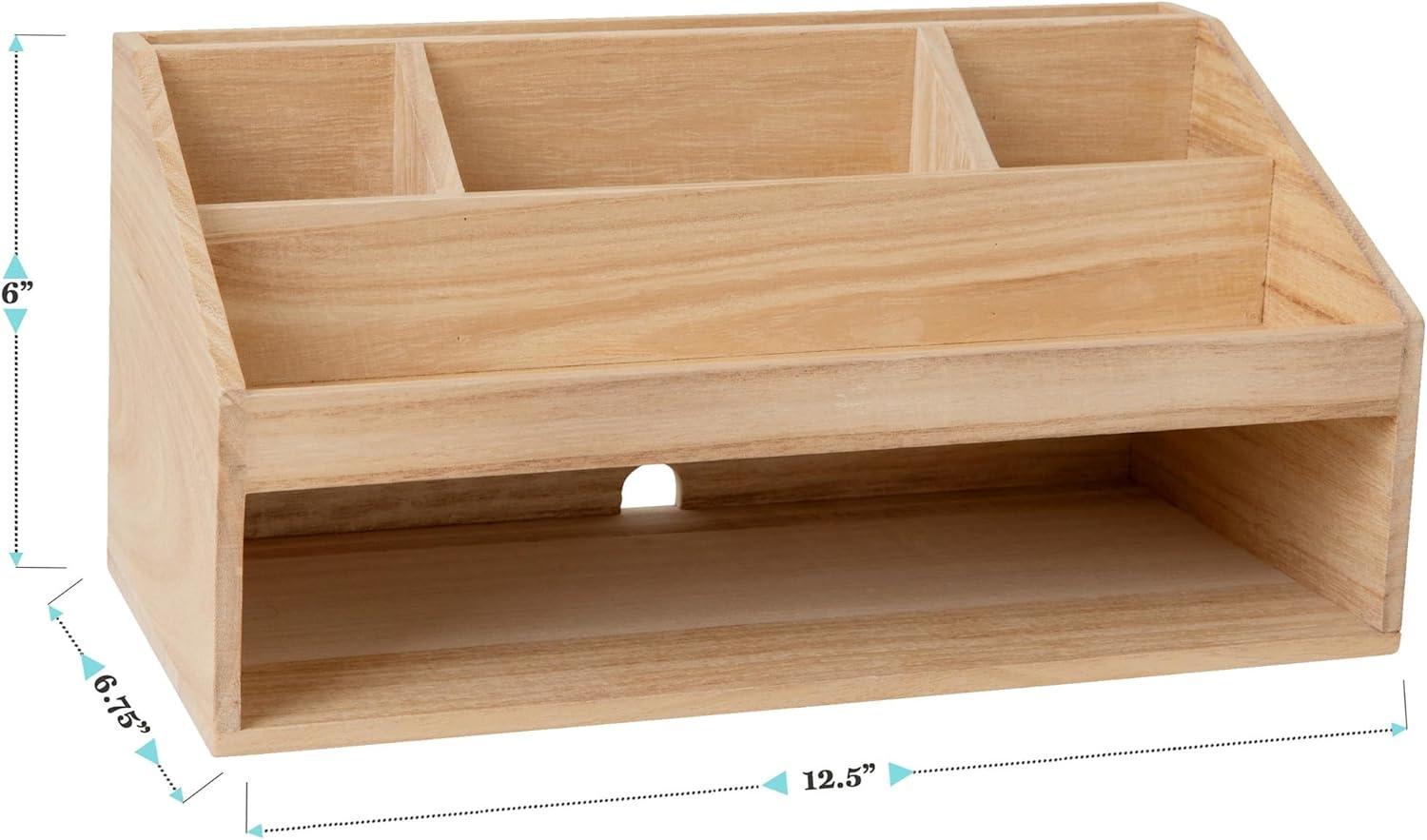 imageMartha Stewart Weston Wooden Desktop Organizer with Open Lower Storage Compartment Engineered Wood Multipurpose Storage Caddy WhiteLight Natural