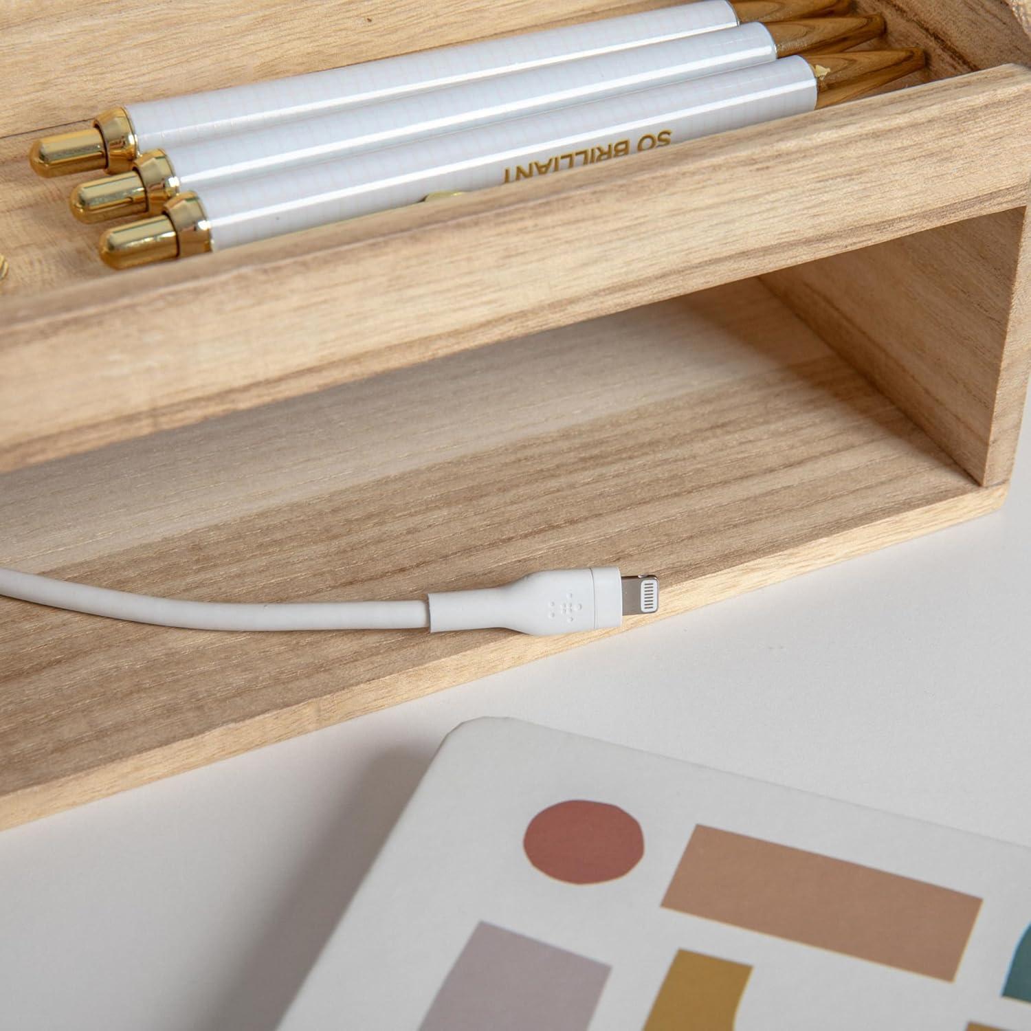 imageMartha Stewart Weston Wooden Desktop Organizer with Open Lower Storage Compartment Engineered Wood Multipurpose Storage Caddy WhiteLight Natural