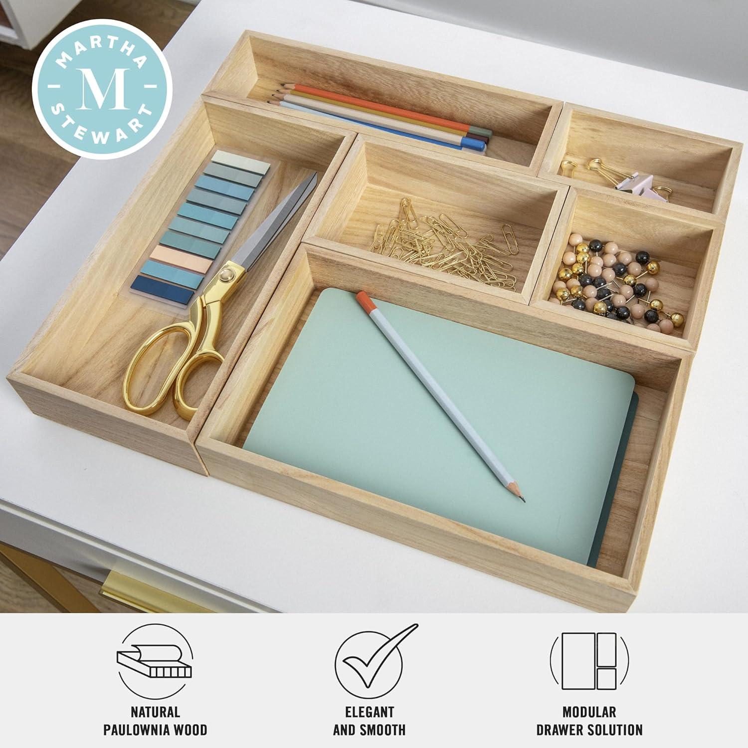 imageMartha Stewart Weston Wooden Desktop Organizer with Open Lower Storage Compartment Engineered Wood Multipurpose Storage Caddy WhiteWhite
