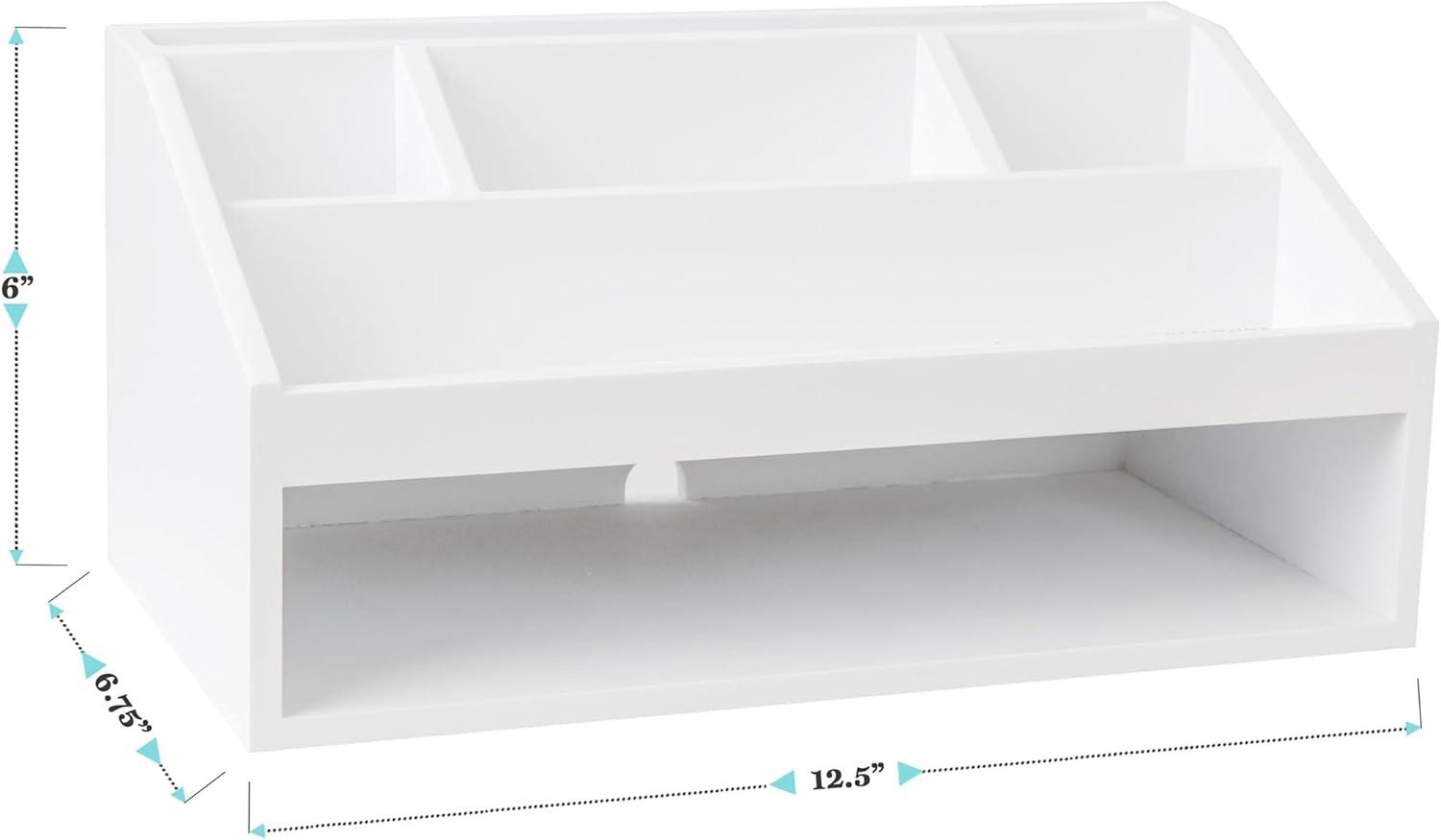 imageMartha Stewart Weston Wooden Desktop Organizer with Open Lower Storage Compartment Engineered Wood Multipurpose Storage Caddy WhiteWhite