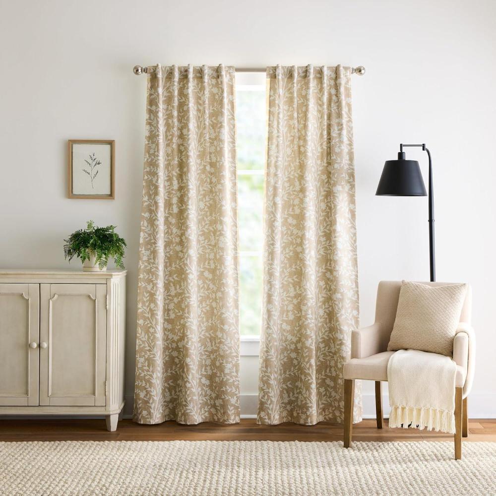 imageMartha Stewart Beige Floral Blackout Window Curtains for Living Room or Bedroom 37 x 84 Set of 2 Linen Cream FlowersLinen