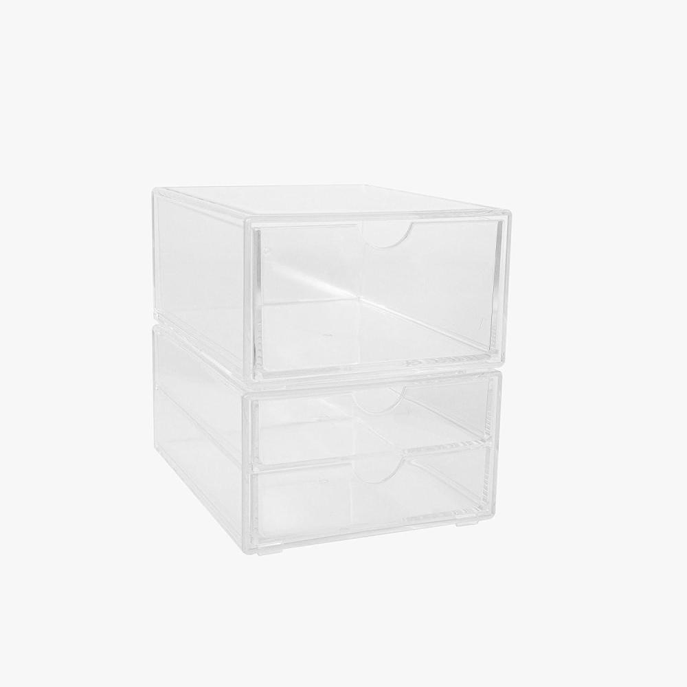 imageMartha Stewart Brody 2 Pack Desk Organizers Single Drawer Box and 2 Drawer Box Stackable Plastic Storage for Office Bathroom Countertop Dorm 6 x 75 Clear