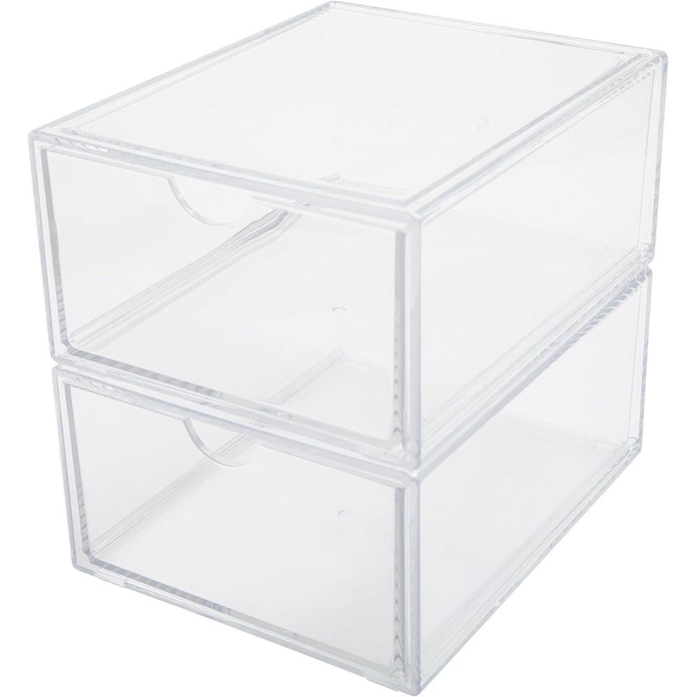 imageMartha Stewart Brody Desk Organizer with Drawer Stackable Plastic Desk Storage Box Organizer for Office Bathroom Countertop or Dorm 6 x 75 2 Pack Clear6 x 75