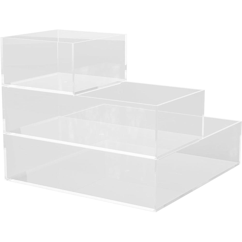 imageMartha Stewart Brody Desktop Storage Organizer Stack and Slide Plastic Organizer Tray Organizer for Office Kitchen or Vanity 3 x 375 Clear3 x 375 1 3 x 75 1 75 x 625 1