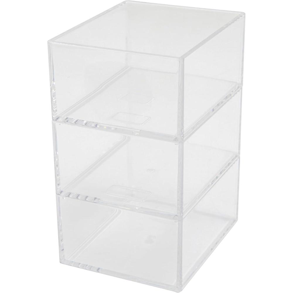 imageMartha Stewart Brody Desktop Storage Organizer Stack and Slide Plastic Organizer Tray Organizer for Office Kitchen or Vanity 3 x 375 Clear3 x 375 1