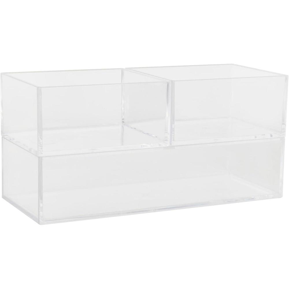 imageMartha Stewart Brody Desktop Storage Organizer Stack and Slide Plastic Organizer Tray Organizer for Office Kitchen or Vanity 3 x 375 Clear3 x 375 2  3 x 75 1