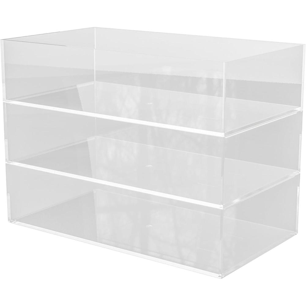 imageMartha Stewart Brody Desktop Storage Organizer Stack and Slide Plastic Organizer Tray Organizer for Office Kitchen or Vanity 3 x 375 Clear3 x 75 1