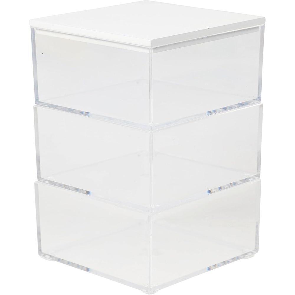 imageMartha Stewart Brody Plastic Storage Organizer Bins with Engineered Wood Lid for Home Office Kitchen or Bathroom 3 Pack Small 375 x 3 ClearWhite