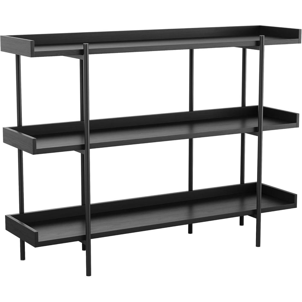 imageMartha Stewart Emmett 3 Shelf Bookcase with Vertical Metal Frame Home Office Storage Display Unit 35 H Walnut Wood GrainPolished BrassBlack Wood GrainOil Rubbed Bronze Frame