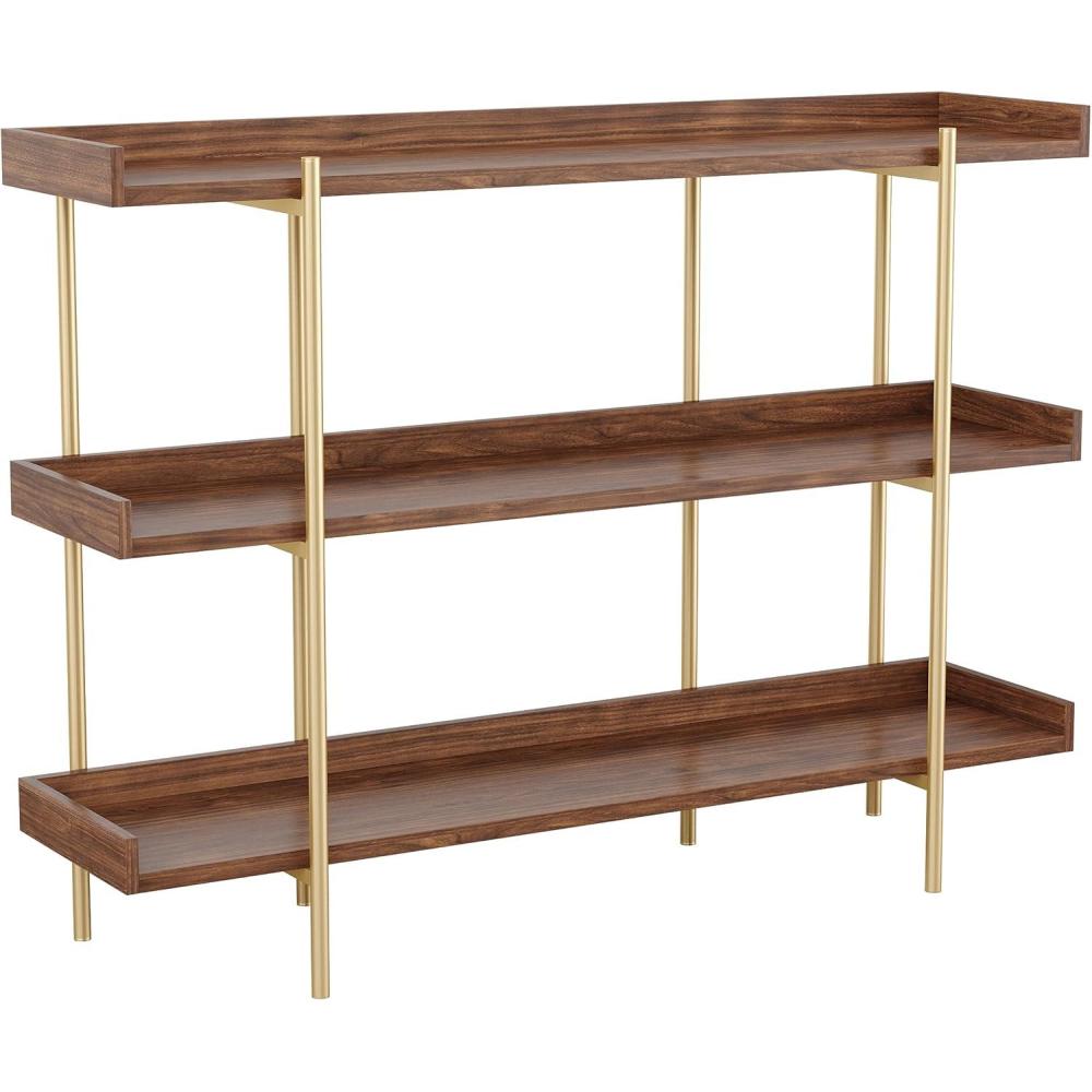 imageMartha Stewart Emmett 3 Shelf Bookcase with Vertical Metal Frame Home Office Storage Display Unit 35 H Walnut Wood GrainPolished BrassWalnut Wood GrainPolished Brass Frame