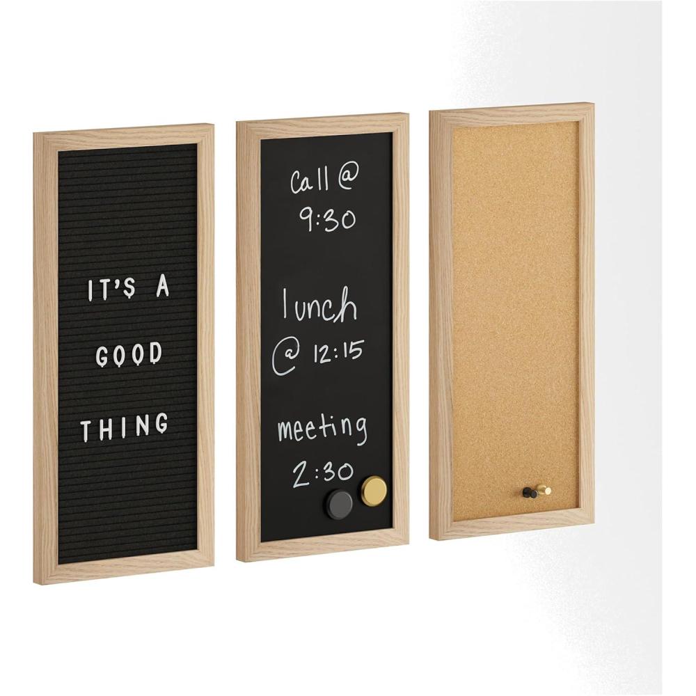 imageMartha Stewart Everette Cork Board Chalk Board Letter Board Set with Included Push Pins Magnets Liquid Chalk Letters 18 x 24 White Woodgrain FrameLight Natural Woodgrain