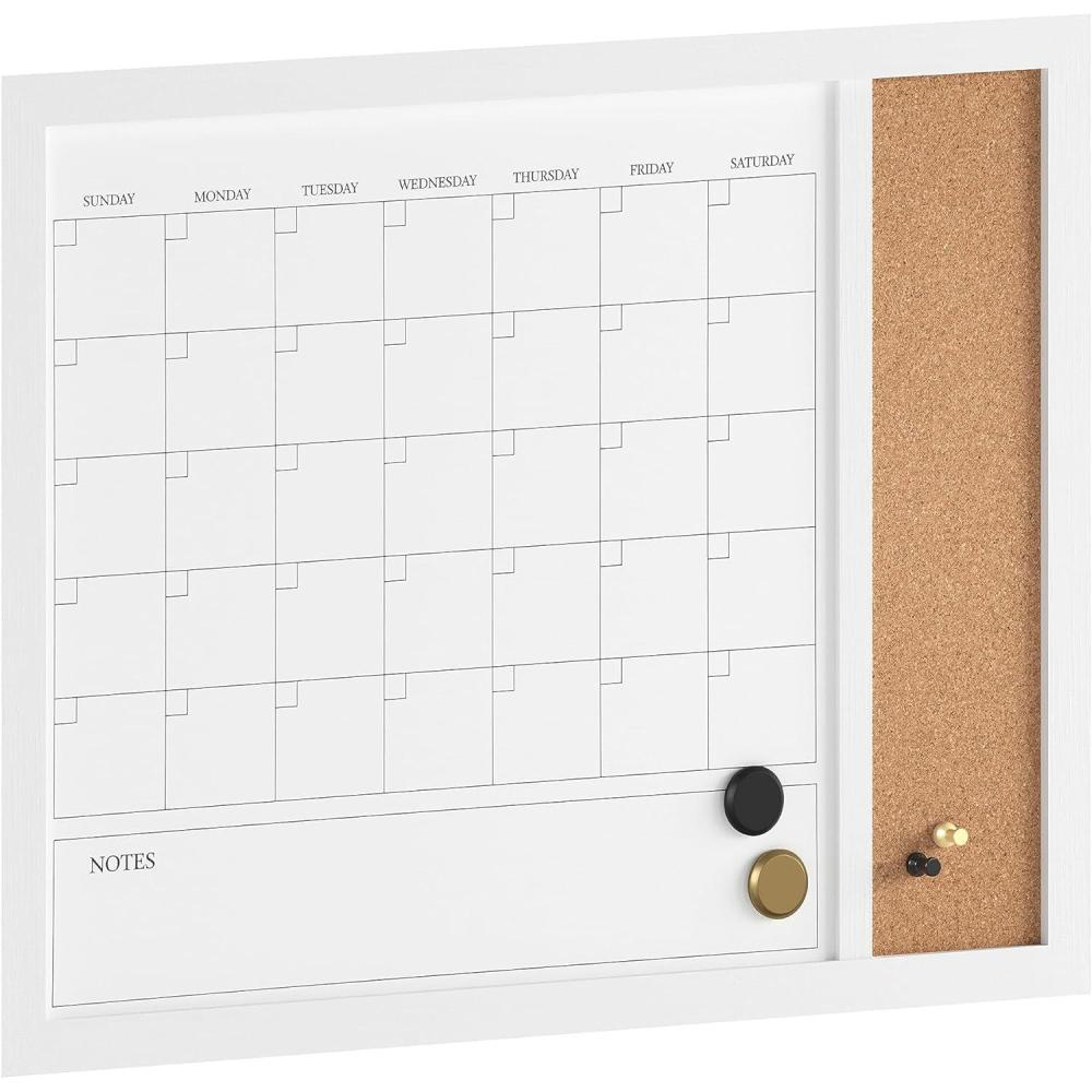 imageMartha Stewart Everette Magnetic Dry Erase Monthly Calendar and Cork Board Combo with Included Marker Magnets and Push Pins 24x18 White Woodgrain FrameWhite Woodgrain