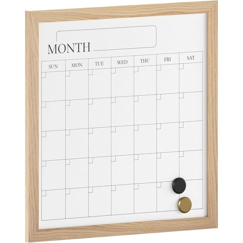imageMartha Stewart Everette Magnetic Monthly Calendar Dry Erase Board with Included Dry Erase Marker and 2 Magnets 18 x 18 White Woodgrain FrameLight Natural Woodgrain