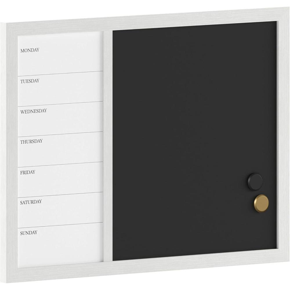 imageMartha Stewart Everette Magnetic Weekly Calendar Dry Erase Board and Chalk Board with Liquid Chalk Marker and Magnets 24x18 Light Natural Woodgrain FrameWhite Woodgrain