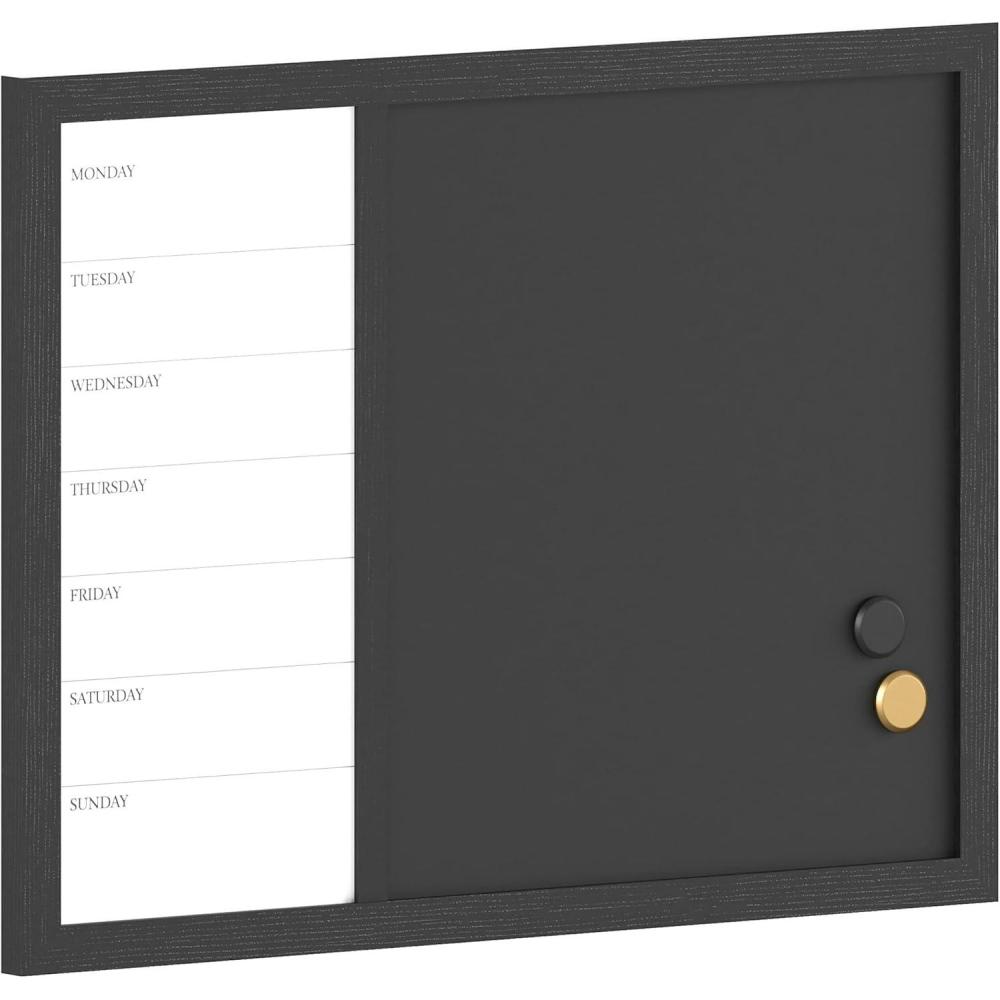 imageMartha Stewart Everette Magnetic Weekly Calendar Dry Erase Board and Chalk Board with Liquid Chalk Marker and Magnets 24x18 Light Natural Woodgrain FrameBlack Woodgrain