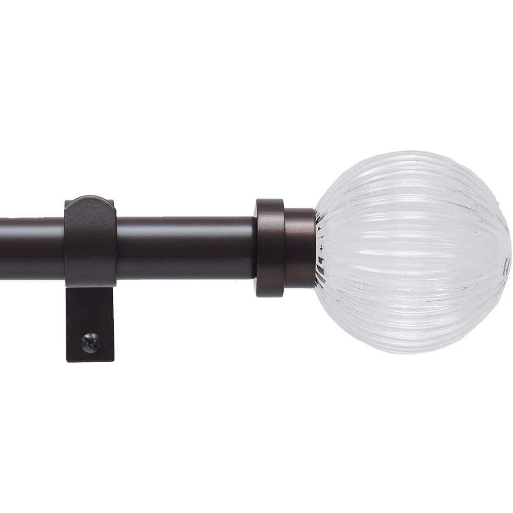 imageMartha Stewart Freeport Curtain Rod for Windows 66 to 120 inches Adjustable Length 1 inch Diameter Metal Curtain Rod with Round Finials 66 120 BronzeBronze