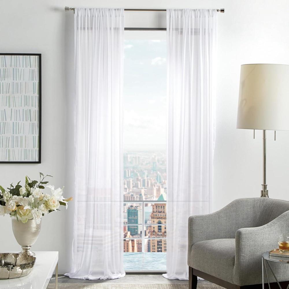 imageMartha Stewart Glacier Sheer Rod Pocket Window Curtain Panel Pair 84 Soft White