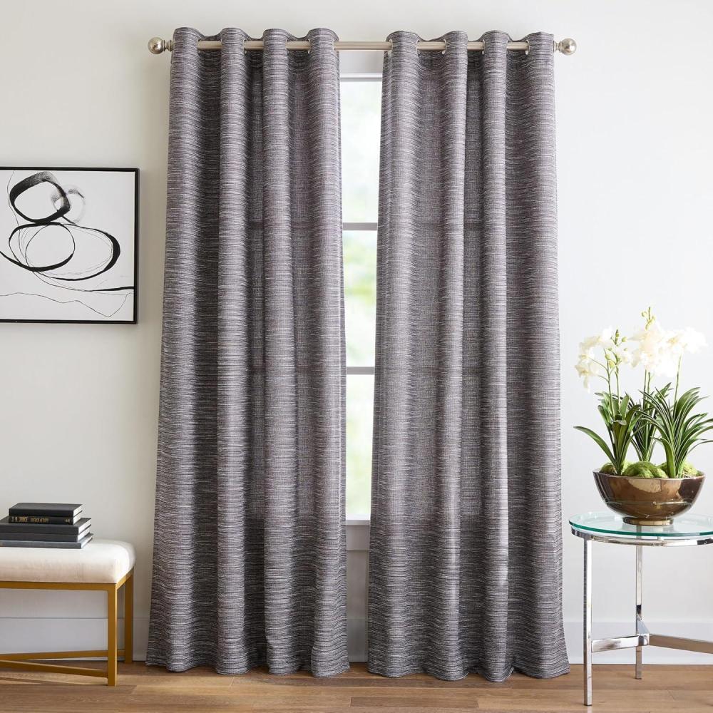 imageMartha Stewart Grey Light Filtering Window Curtains for Living Room or Bedroom 50 x 95 Textured Panels Grommet Top Set of 2Charcoal