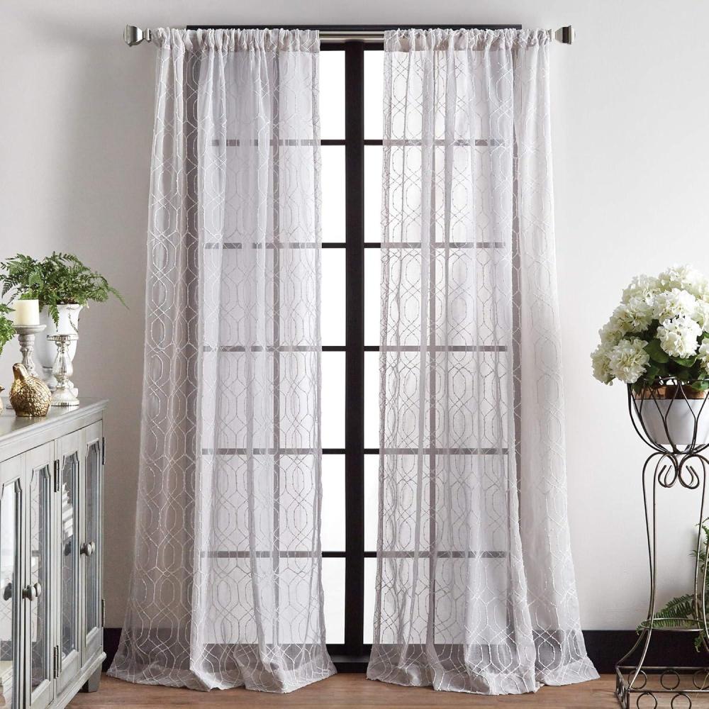 imageMartha Stewart Hourglass Embroidery Rod Pocket Window Curtain Panel Pair 95 SilverSilver