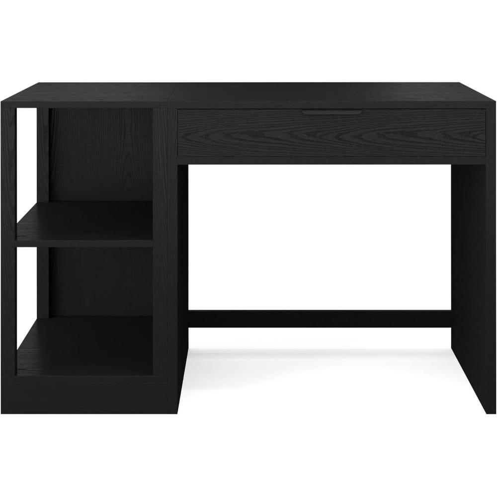 imageMartha Stewart Kayden Home Office Modular Desk with Drawer and 2 Tier Shelf in Black with Oil Rubbed Bronze HardwareBlack