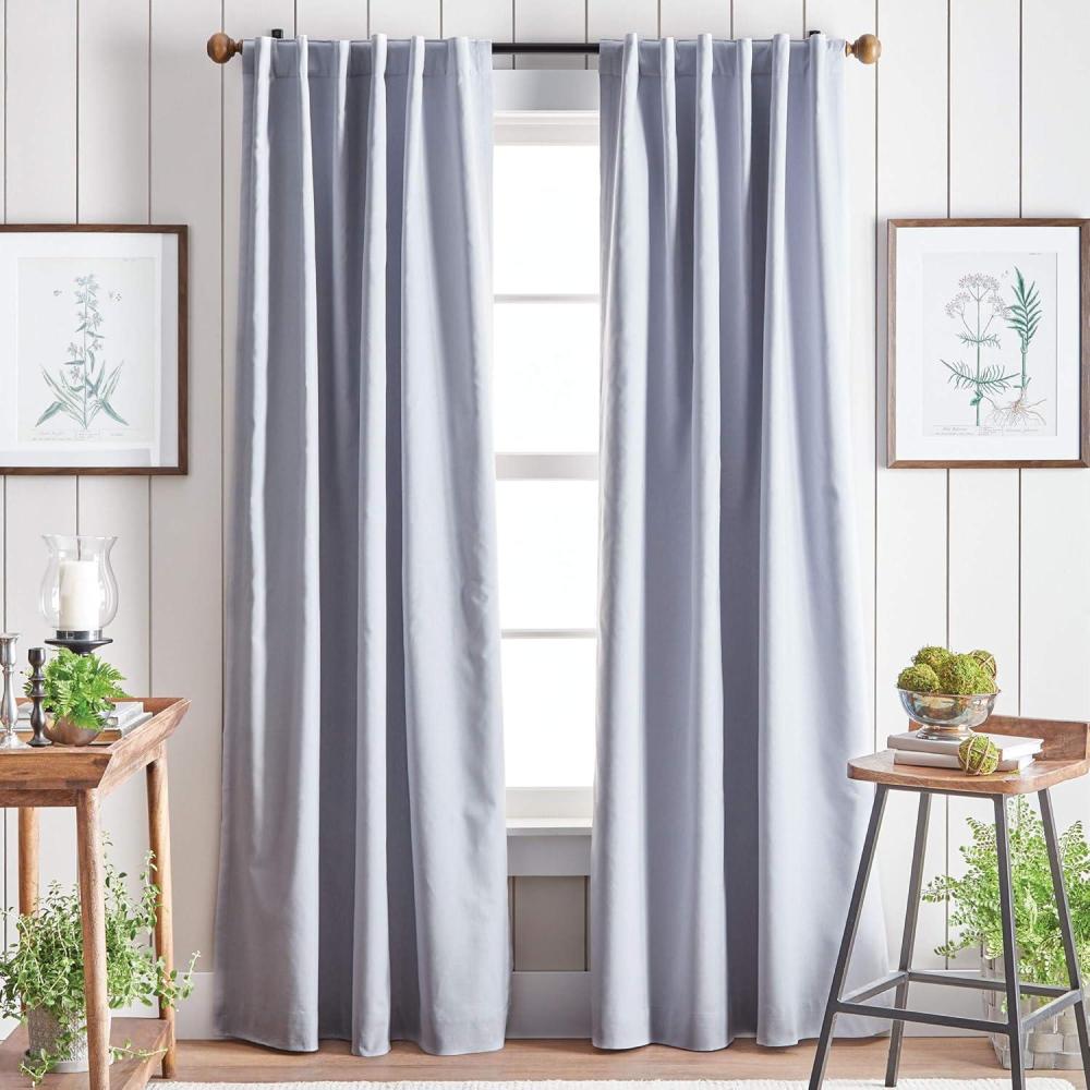 imageMartha Stewart Lido Linen Blackout Foam Lined Rod PocketBack Tab Window Curtain Panel Pair 84 WhiteGrey