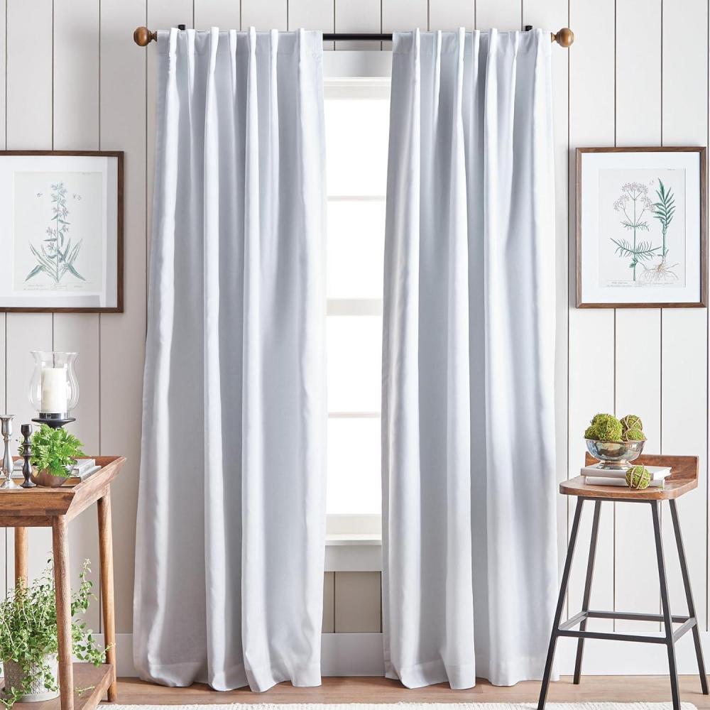 imageMartha Stewart Lido Linen Blackout Foam Lined Rod PocketBack Tab Window Curtain Panel Pair 84 WhiteWhite