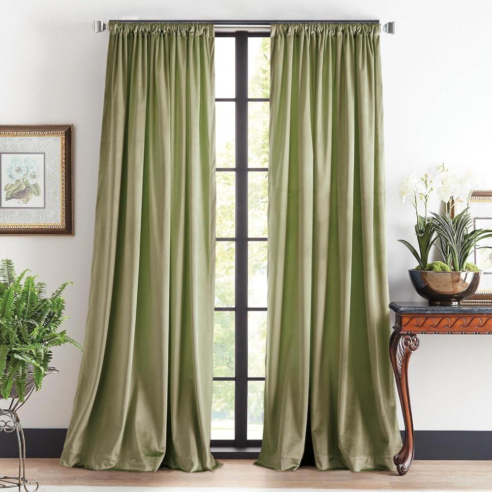 imageMartha Stewart Marthas Velvet Long Curtains for Living Room 50 x 84 Room Darkening Curtain Panel Pair GreenGreen