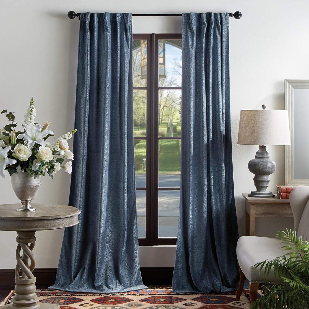 imageMartha Stewart Naples Chenille Solid Back Tab Window Curtain Panel Pair 95 Olive GreenNavy
